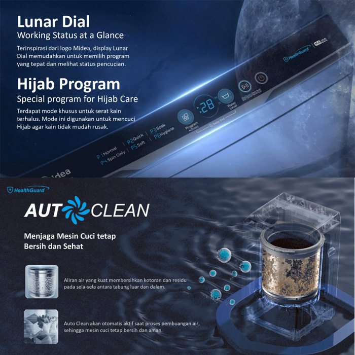 Midea Mesin Cuci 1 Tabung Top Loading 7.5 Kg - MA100W75 | MA100-W75
